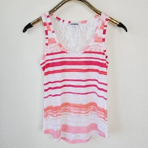 Camiseta sin mangas Express para mujer talla XS roja naranja blanca a rayas Burnout floral encaje trasero - Imagen 1 de 8
