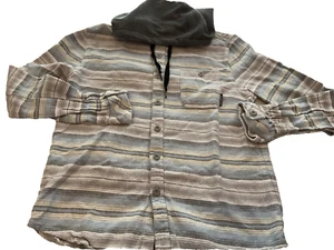 PIPELINE OUTFITTERS Flannel Button LS Hoodie Blue Stripe (M) Surf Skate Hike Ski - Picture 1 of 18