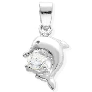 Amulett Talisman Delphin Zirkonia KettenAnhänger 925 Sterling Silber cza1 - Picture 1 of 1
