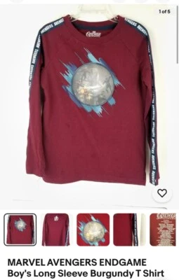 MARVEL AVENGERS ENDGAME Boy's Long Sleeve Burgundy T Shirt Size L/G 10/12 - Image 1 of 4