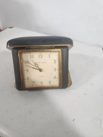 Vtg Phinney Walker Travel Clock Blue Cover