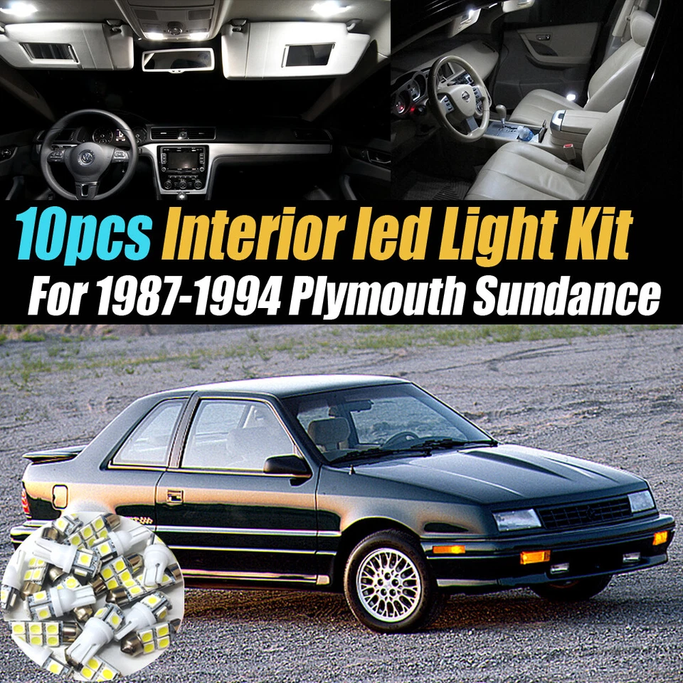 10Pc Car Interior LED Super White Light Bulb Kit for 1987-1994 Plymouth Sundance - Image 1 of 4