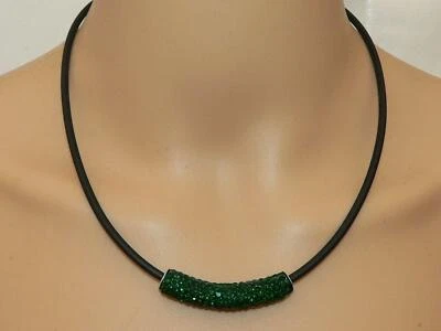 Halsreif Halskette Collier Kautschuk Röhre Strass dunkelgrün smaragd   389f - Bild 1 von 4