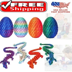 Articulated Dragon and Egg Decorative Set - Creative 3D Printed Toy Collection - Picture 1 of 9