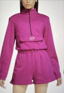 Nike Sportswear Icon Fuchsia kurzer Strampler 1/2 Reißverschluss L/Ärmel Vlies gefüttert Gr. S - Bild 1 von 3