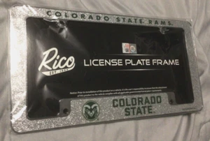 NEW Colorado State Rams License Plate Metal Frame Rico Silver Glitter Cam NCAA - Picture 1 of 1