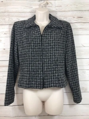 Walter Womens Size 8 Black Gray White Plaid Wool Blend  Zippered Jacket Blazer  - Image 1 of 4