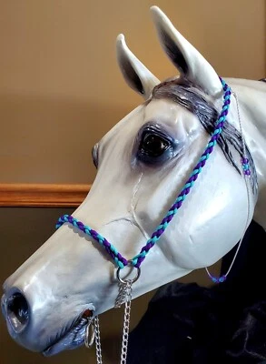 NEW! Hand Braided Arabian Style Show Halter, Horse Tack, PURPLE / TURQUOISE  WOW - Image 1 of 4