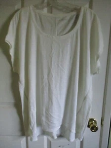 SZ M Eileen Fisher WHITE Organic Linen Jersey Scoop Neck Box Top NWT - Picture 1 of 2