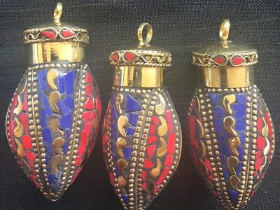 3 Piece Wholesale Lot good Luck Horn Pendant India Made :2.75” Extra Large - Image 1 of 4