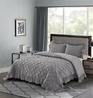 HIG 3 Piece Lace Ruffled Farmhouse French Pastoral Style Comforter Set-Gray