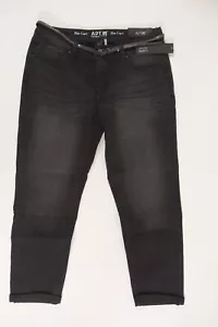 Apt 9 Capris Jeans Women Size 10 Modern Slim Fit Cuffed Stretch Blackwash Belted - Picture 1 of 14