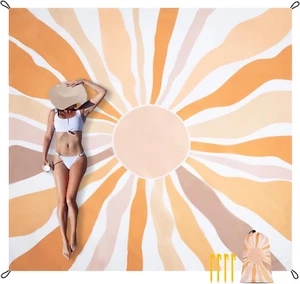 9X10Ft Sunburst Waterproof Sandproof Beach Blanket Large Picnic Mat for 1-8 - Picture 1 of 9