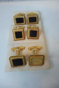Gemelos, 3 Pares Bonitos De Gemelos, Baño De Oro Con Ónix - Imagen 1 de 6