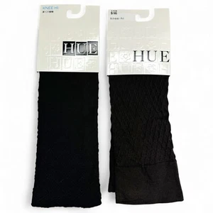 HUE 2 Pairs Textured Knee Highs Womens One Size Fits Most ~ Black | Brown ~ NWT - Picture 1 of 8