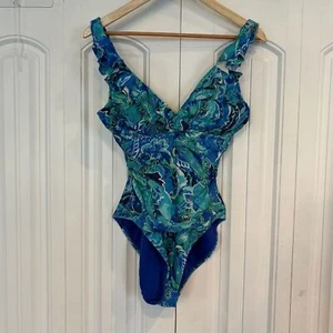 Costume intero Lauren Ralph Lauren blu e verde floreale taglia 10 - Foto 1 di 10