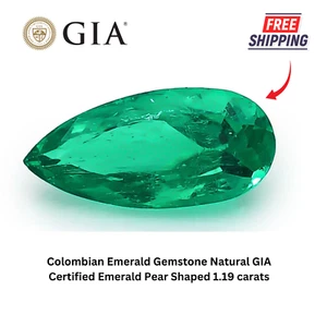 Colombian Emerald Gemstone Natural GIA Certified Emerald Pear Shaped 1.19 carats - Picture 1 of 5