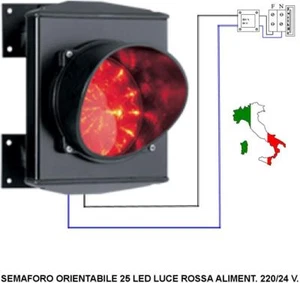 SEMAFORO 25 LED 24 Vcc. LUCE ROSSA VETRINO ROSSO INTERCAMBIABILE OMOLOGATO CE - Foto 1 di 12