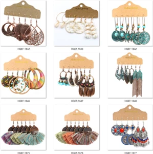 3Pair/Set Bohemian Boho Ethnic Round Drop Dangle Hook Alloy Charm Women Earrings - Picture 1 of 58