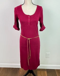 Lauren Ralph Lauren Damen rotes Henley Kleid Lederbesatz mit Gürtel Größe Medium - Bild 1 von 6