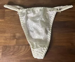 Vtg Simply Basic String Thong Panties Second Skin Shiny Satin Size 8 Ivory Y2K - Picture 1 of 5