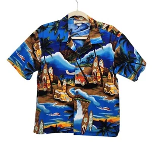 Vintage Royal Hawaiian Creations Boys 16 Hawaiian Shirt Surf Board Palm Tree - Picture 1 of 7