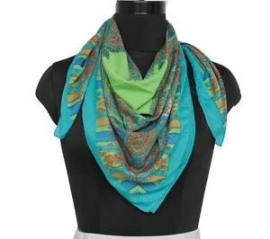 "Sushila Vintage Multicolore Donna Sciarpa Collo Miscela Stampata Seta Stola 36"x 36" - Foto 1 di 7