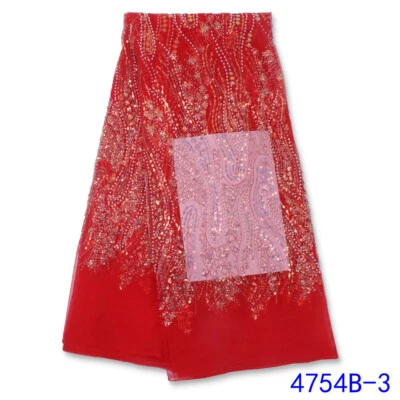 Tela de encaje de malla con cuentas lentejuelas de perlas de imitación de 5 yardas material de costura de tul africano Foto 1 de 4