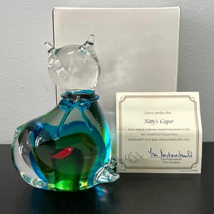 Lenox Kunst Glas Briefbeschwerer Kitty's Caper Katze mit rotem Fisch im Bauch 5,75" MIB - Bild 1 von 11