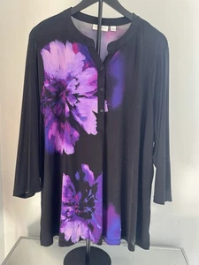 Susan Graver 3X Artsy Floral Tunika Top Schwarz Lila Maler Print Bluse  - Bild 1 von 7