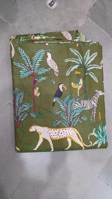 5 Yard Hand Block Green Floral Print Fabric Natural Handmade Cotton Indian Craft - Image 1 of 4