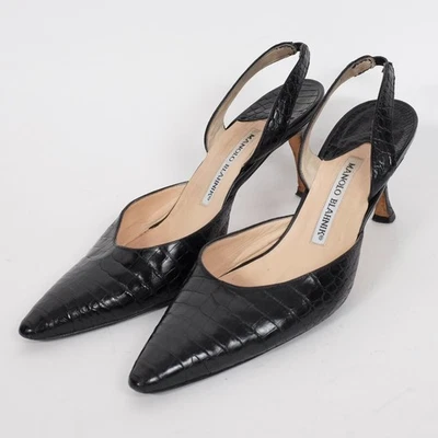 Manolo Blahnik Carolyne cocodrilo cocodrilo zapatos 38 EE. UU. 8 negro honda trasera Foto 1 de 4