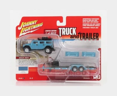 1:64 JOHNNY LIGHTNING Hummer H2 With Trailer 2004 Ocean Blue JLSP202B-JLBT014 - Immagine 1 di 2