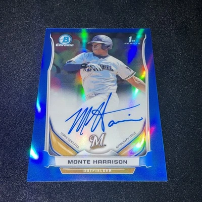 2014 Bowman Draft Chrome Pick Blue Refractor 108/150 Monte Harrison #BCA-MH Auto - Image 1 of 2