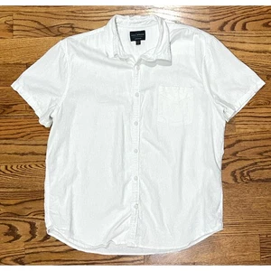 Lucky Brand Men’s Linen Blend Button Up Shirt White Short Sleeved Sz XL - Picture 1 of 5