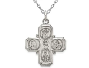 Sterling Silver Four Way Cross Medal Pendant with Chain - Picture 1 of 5