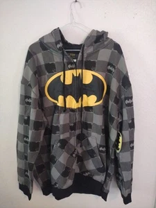 DC Comics Batman Hoodie Jacket Size XL Grey Plaid New With Tags Fast Shipping - Picture 1 of 3