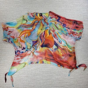 Cocoon House Kimono Seide Top Damen S/M Aquarell Wirbel seitlich zum Binden Kunst zum Tragen - Bild 1 von 19