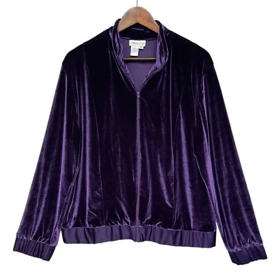 Женская бархатная куртка на молнии Coldwater Creek размер XL фиолетовая с манжетами сделано в США - Изображение 1 из 4