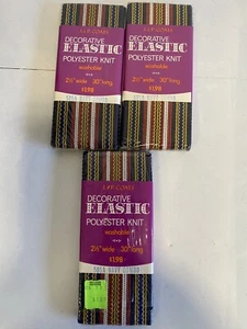 Decorative Elastic Polyester Knit Striped 2 1/2" x 30" Navy Combo 505A J&P Coats - Picture 1 of 5