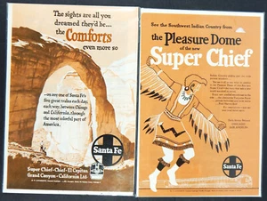 2 x SANTA FE RAIL ROAD TRAIN SUPER CHIEF PRINT WERBESEITEN 50er Vintage - Bild 1 von 3