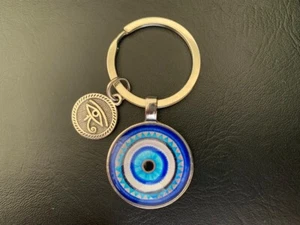 Evil Eye Key ring Chain Ring Bag Charm Silver Eye of Horus Protection Mandala - Picture 1 of 1