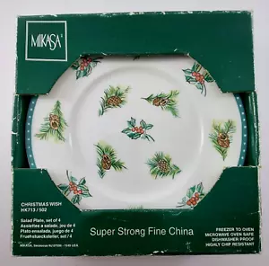 4) New Mikasa Christmas Wish Salad Plates 8.5" Super Strong Fine China ~ Vintage - Picture 1 of 9