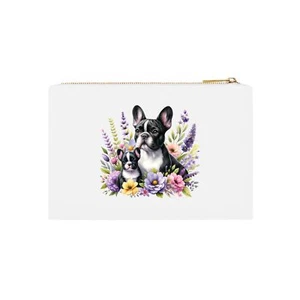 French Bulldog Mother and Baby with Flowers Cosmetic Travel Zipper Bag - Picture 1 of 5