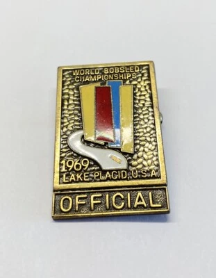 Vintage Lake Placid World Bobsled Championship Pin Official 1969 Metal Enamel - Image 1 of 4