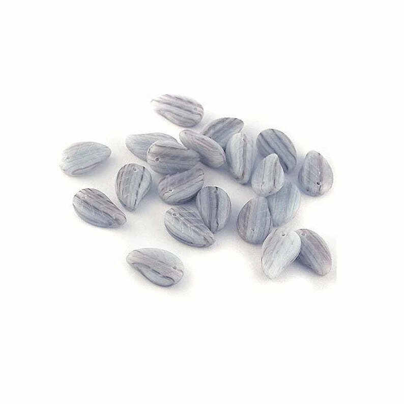 Vintage Czech Glass Leaf Beads - Soft Blue / Purple Marble - Pack of 20 Beads - Image 1 of 1