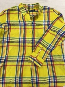 Tunica da spiaggia Lauren By Ralph Lauren donna XL alta lino copricostume giallo a quadri - Foto 1 di 10