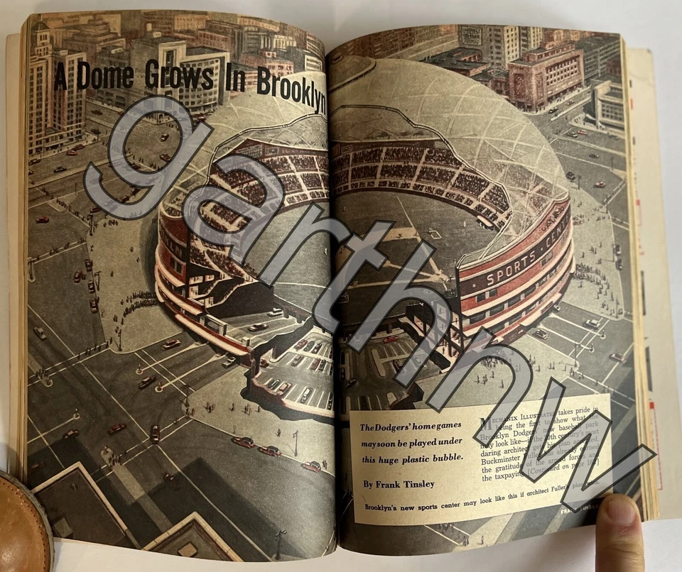BROOKLYN DODGERS STADIUM 1956 BUCKMINSTER FULLER DOME CONCEPT ILLUSTRATION - Image 1 of 1