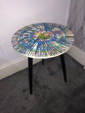 Wooden Round Coffee Table Artistic Paint 18” For Living Room Bedside
