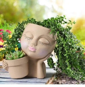 Lady Face Planter Pot - Double Flower Pots in One for Indoor Outdoor Plants - Picture 1 of 9